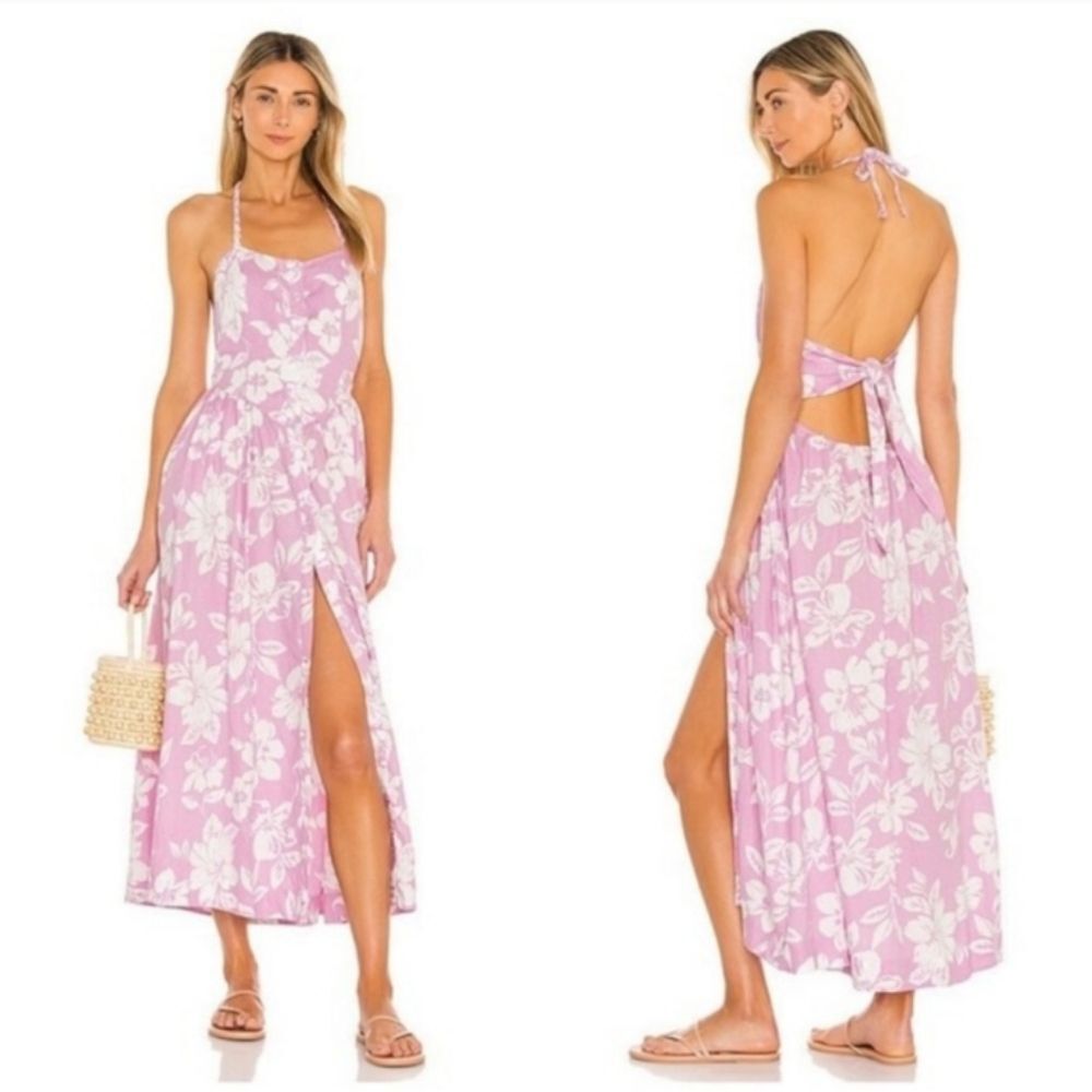 Free People  The perfect sundress  pink & Ivory linen blend floral maxi dress M